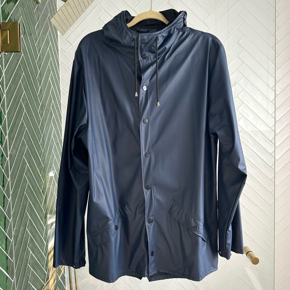 RAINS Rain Coat in Navy with Hood